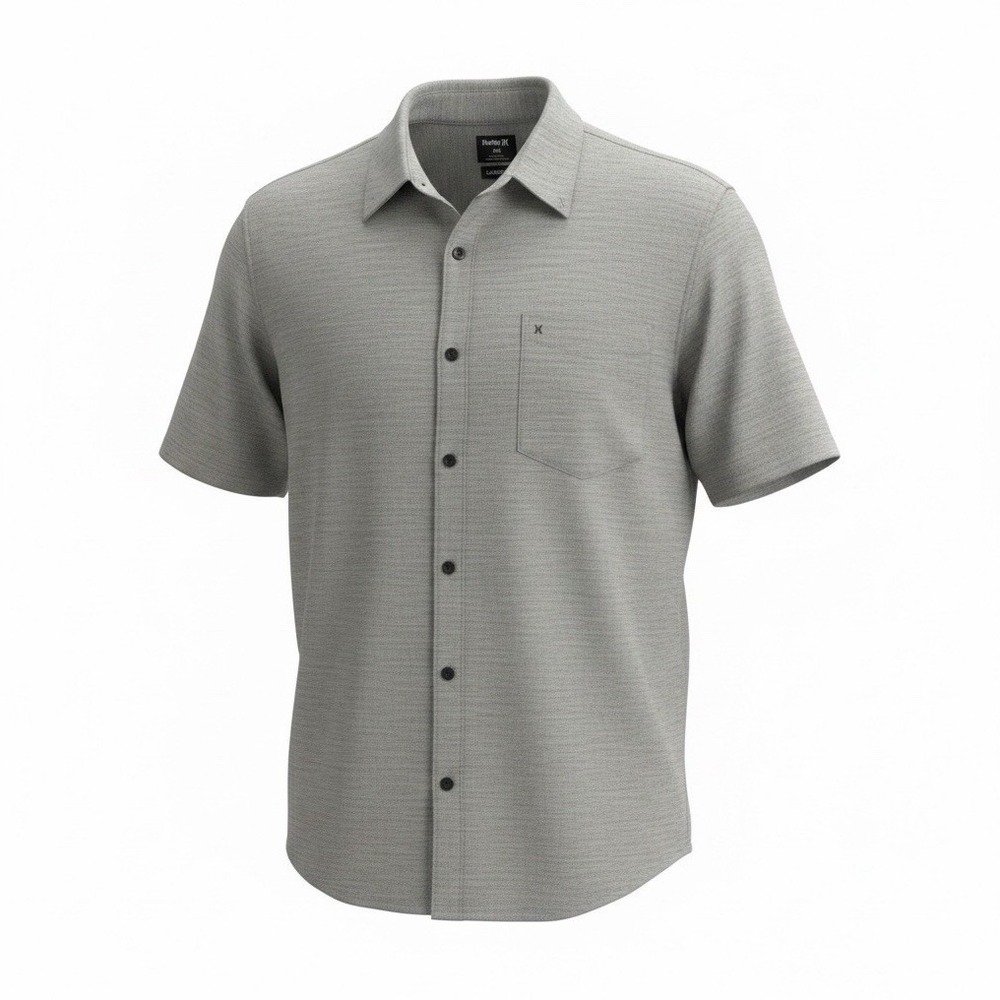 Hurley Classic Fit Men's XXL Gray Short Sleeve Button-Down Woven Cotton Pocket